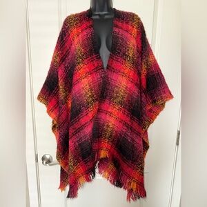 Chico's Red Orange and Black Poncho Sweater One Size Fall Autumn Cozy